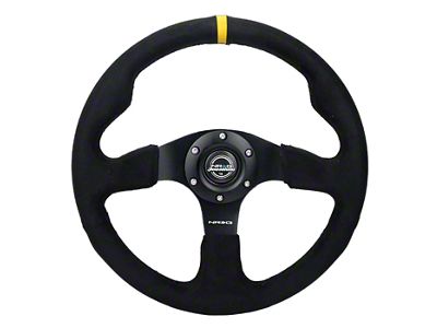 NRG Innovations 320mm Racing Steering Wheel; Black Alcantara with Black Stitching and Yellow Center Mark (Universal; Some Adaptation May Be Required)