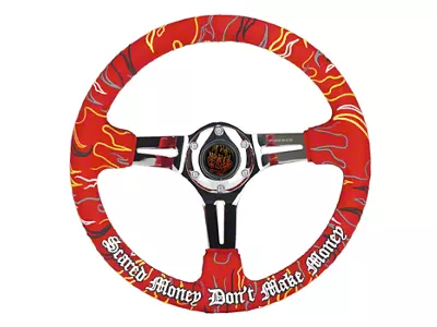 NRG Innovations Ryan Litteral V3 350mm Steering Wheel; Red Alcantara with Chrome Spokes and Red Stitching (Universal; Some Adaptation May Be Required)