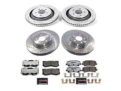 PowerStop Z26 Street Warrior Brake Rotor and Pad Kit; Front and Rear (21-23 Mustang GT w/o Performance Pack, EcoBoost w/ Performance Pack)