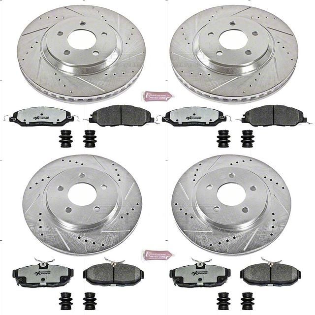 PowerStop Z26 Street Warrior Brake Rotor and Pad Kit; Front and Rear (11-14  Mustang V6)