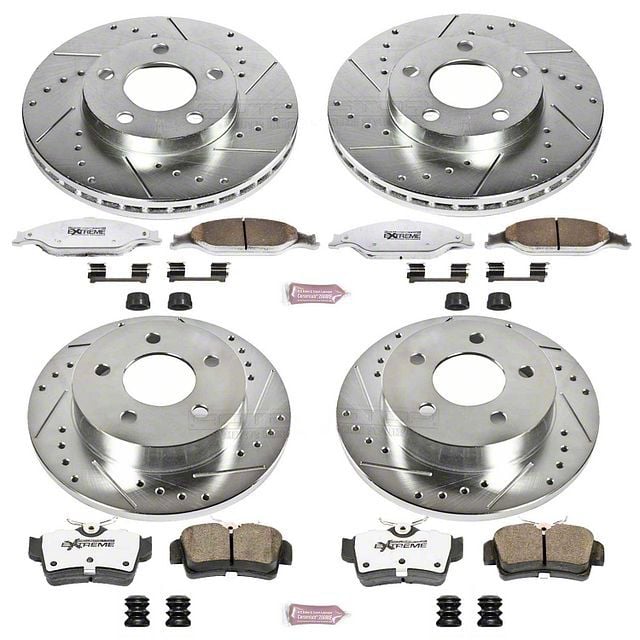 PowerStop Z26 Street Warrior Brake Rotor and Pad Kit; Front and Rear (99-04  Mustang GT, V6)