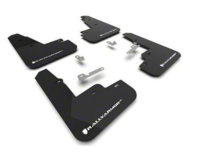 Rally Armor Black Mud Flaps with White Logo; Front and Rear (21-24 Mustang Mach-E)