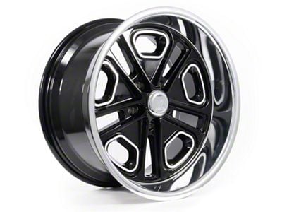 Resto Vintage Wheel Co Del Ray Glossy Black Center with Milled Window Diamond Cut Lip Wheel; 20x8; 1mm Offset (15-23 Mustang GT, EcoBoost, V6)