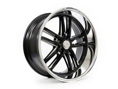 Resto Vintage Wheel Co Maverick Glossy Black Center with Milled Window Diamond Cut Lip Wheel; Rear Only; 22x10.5; 1mm Offset (15-23 Mustang)