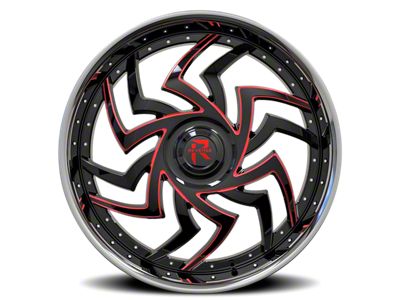 Revenge Luxury Wheels RL-107 Black Paint Red Milled with Chrome Lip Wheel; 24x9; 15mm Offset (08-23 RWD Challenger, Excluding SRT Hellcat & Widebody)