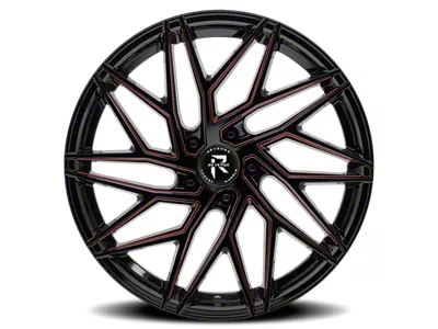 Revenge Luxury Wheels RL-102 Black Paint Red Milled Wheel; 22x9; 20mm Offset (08-23 RWD Challenger, Excluding Widebody)