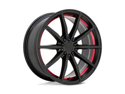 RUFF Burnout Gloss Black with Red Inner Lip Wheel; 18x8 (05-09 Mustang GT, V6)