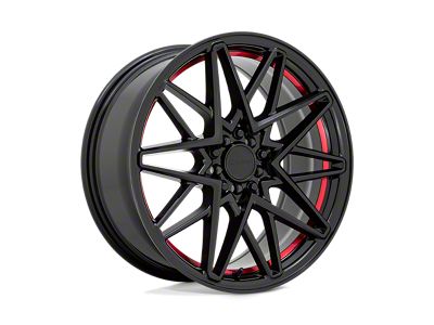 RUFF Clutch Gloss Black with Machined Red Inner Lip Wheel; 18x8 (10-14 Mustang GT w/o Performance Pack, V6)