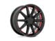 RUFF Throttle Gloss Black with Machined Red Inner Lip Wheel; 18x8; 38mm Offset (10-14 Mustang GT w/o Performance Pack, V6)