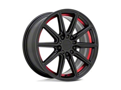 RUFF Throttle Gloss Black with Machined Red Inner Lip Wheel; 18x8; 38mm Offset (94-98 Mustang)