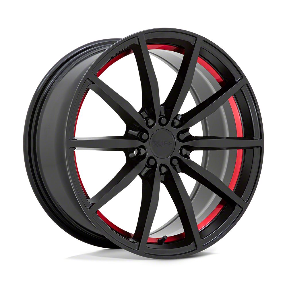 RUFF Mustang Burnout Gloss Black with Red Inner Lip Wheel; 18x8 ...