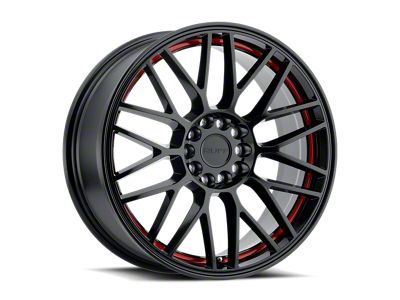 RUFF Overdrive Gloss Black with Red Inner Lip Wheel; 18x8 (16-24 Camaro, Excluding SS w/ 6-Piston Front Calipers & ZL1)