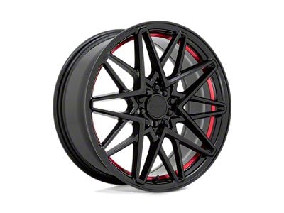 RUFF Clutch Gloss Black with Machined Red Inner Lip Wheel; 18x8 (2024 Mustang)