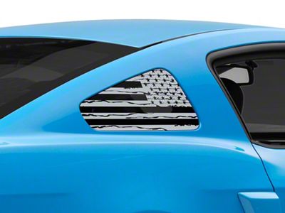 SEC10 Distressed Flag Quarter Window Decals; Silver (10-14 Mustang Coupe)