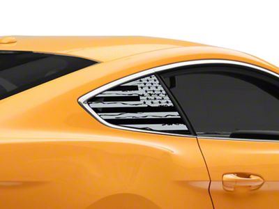 SEC10 Distressed Flag Quarter Window Decals; Silver (15-25 Mustang Fastback)