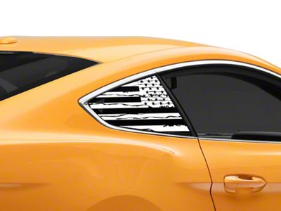 SEC10 Distressed Flag Quarter Window Decals; White (15-24 Mustang Fastback)