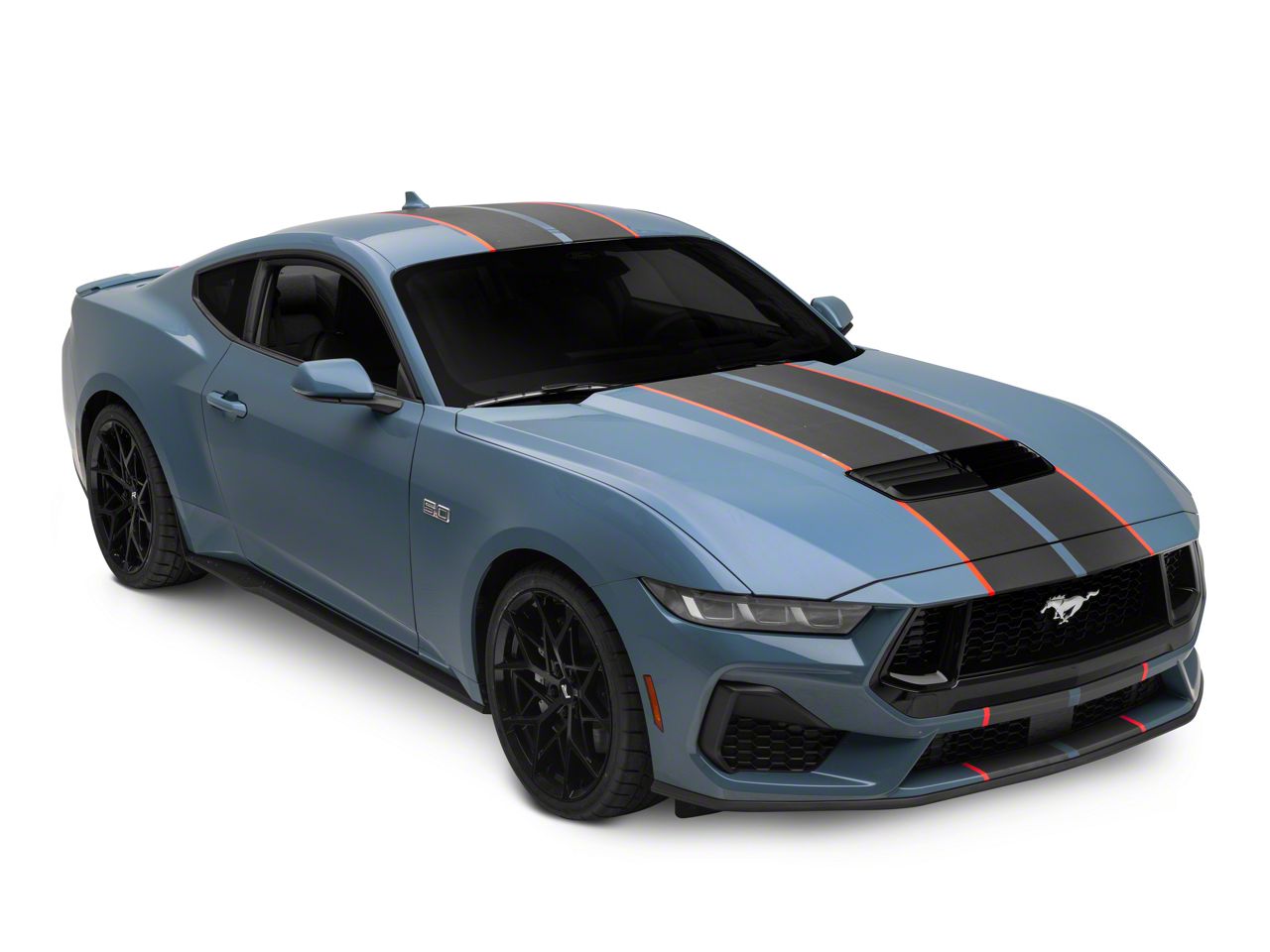 SEC10 Mustang Striped Full Length Stripes; Carbon Fiber/Red; 10-Inch ...