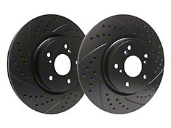 SP Performance Double Drilled and Slotted Rotors with Black Zinc Plating; Front Pair (08-14 Challenger SRT8; 15-16 Challenger Scat Pack; 2017 Challenger R/T 392; 18-23 Challenger w/ 4-Piston Front Calipers)