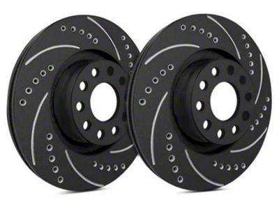 SP Performance Cross-Drilled and Slotted Rotors with Black Zinc Coating; Front Pair (06-14 Charger w/ Dual Piston Front Calipers; 15-17 Charger Daytona, R/T, AWD SE, AWD SXT; 18-23 Charger w/ Dual Piston Front Calipers)