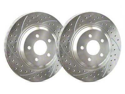 SP Performance Double Drilled and Slotted Rotors with Silver ZRC Coated; Rear Pair (06-17 5.7L HEMI, 3.5L RWD & 3.6L RWD Charger w/ 13.70-Inch Vented Rear Rotors; 15-23 Charger Pursuit)