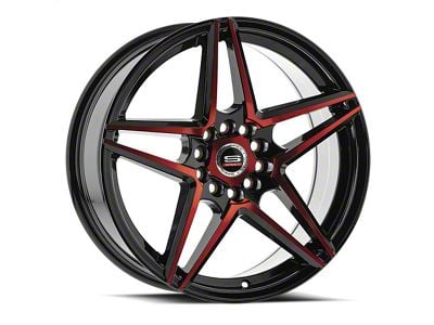 Spec-1 SP-54 Gloss Black and Red Machined Wheel; 18x8; 38mm Offset (16-24 Camaro, Excluding SS w/ 6-Piston Front Calipers & ZL1)