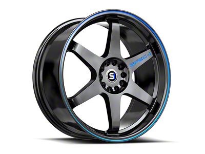 Spec-1 SPT-33 Gloss Black and Blue Line Wheel; Rear Only; 18x8.5; 38mm Offset (10-15 Camaro, Excluding ZL1)