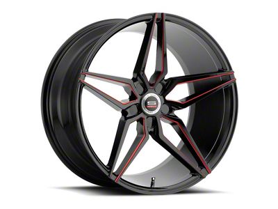 Spec-1 SPM-81 Gloss Black and Red Machined Wheel; 22x9; 15mm Offset (08-23 RWD Challenger, Excluding SRT Hellcat & Widebody)