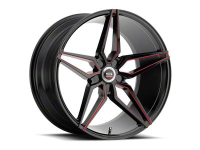 Spec-1 SPM-81 Gloss Black and Red Machined Wheel; 22x9; 15mm Offset (11-23 RWD Charger, Excluding Widebody)