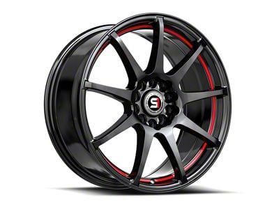 Spec-1 SP-67 Gloss Black and Red Line Wheel; Rear Only; 17x7; 42mm Offset (24-25 Mustang)