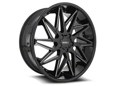 Spec-1 SPL-003 Gloss Black and Milled Wheel; Rear Only; 24x9; 35mm Offset (15-23 Mustang GT, EcoBoost, V6)