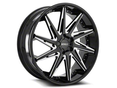 Spec-1 SPL-005 Gloss Black and Milled Wheel; Rear Only; 24x9; 35mm Offset (15-23 Mustang GT, EcoBoost, V6)