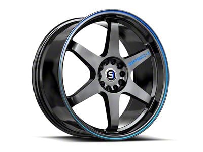 Spec-1 SPT-33 Gloss Black and Blue Line Wheel; 18x8.5; 38mm Offset (10-14 Mustang GT w/o Performance Pack, V6)