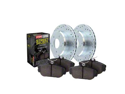 StopTech Sport Axle Drilled and Slotted Brake Rotor and Pad Kit; Rear (10-15 Camaro SS, ZL1)