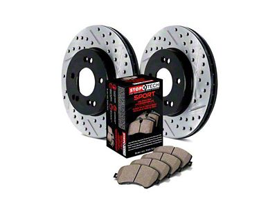 StopTech Sport Axle Slotted and Drilled Brake Rotor and Pad Kit; Rear (10-15 Camaro LS, LT)