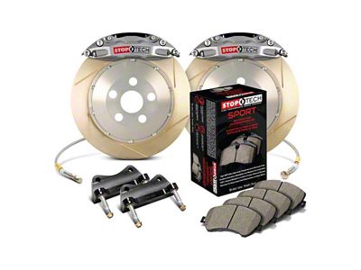 StopTech ST-41 Trophy Sport Slotted Coated 2-Piece Rear Big Brake Kit; Silver Calipers (10-15 Camaro LS, LT)