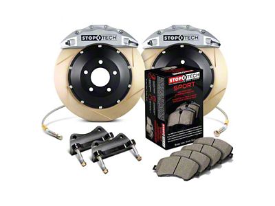 StopTech ST-60 Aero Slotted Coated 2-Piece Front Big Brake Kit; Silver Calipers (10-15 Camaro LS, LT)