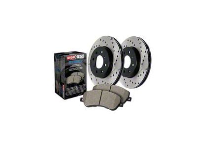 StopTech Street Axle Drilled Brake Rotor and Pad Kit; Front (10-15 Camaro LS, LT)