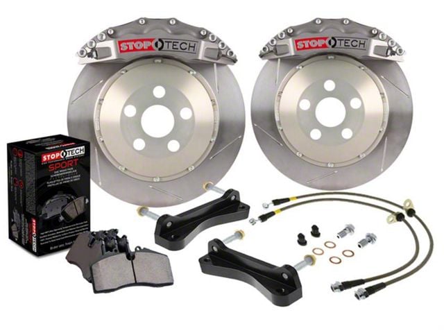 StopTech ST-40 Trophy Sport Slotted 2-Piece Rear Big Brake Kit; Silver Calipers (2009 Challenger R/T)