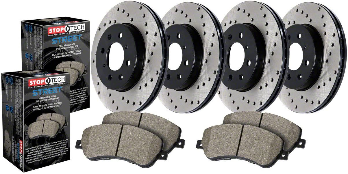 Stoptech Challenger Street Axle Drilled Brake Rotor And Pad Kit; Front 