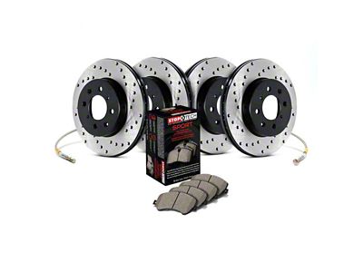 StopTech Sport Axle Drilled Brake Rotor and Pad Kit; Front and Rear (2011 5.7L HEMI AWD Charger)