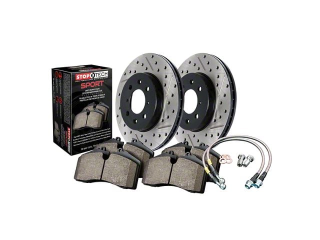 StopTech Sport Axle Drilled and Slotted Brake Rotor and Pad Kit; Front (14-16 V6 AWD Charger)