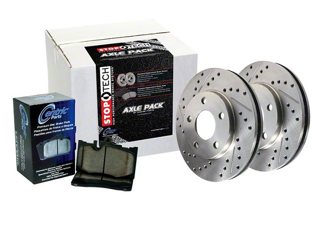 StopTech Sport Axle Drilled and Slotted Brake Rotor and Pad Kit; Front and Rear (14-16 V6 AWD Charger)