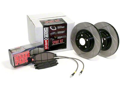 StopTech Sport Axle Slotted Brake Rotor and Pad Kit; Front and Rear (06-10 V6 Charger w/ Vented Rear Rotors; 06-15 5.7L HEMI Charger w/ Vented Rear Rotors)
