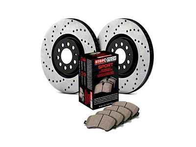 StopTech Sport Axle Drilled Brake Rotor and Pad Kit; Front (06-14 Charger w/ Vented Rear Rotors; 15-16 3.6L, 5.7L HEMI Charger)