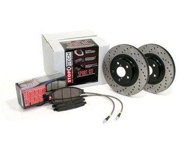 StopTech Sport Axle Drilled Brake Rotor and Pad Kit; Front and Rear (06-11 V6 RWD Charger Charger w/ Solid Rear Rotors)
