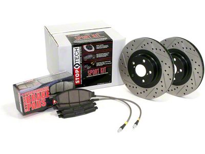 StopTech Sport Axle Drilled and Slotted Brake Rotor and Pad Kit; Front and Rear (06-11 V6 RWD Charger Charger w/ Solid Rear Rotors)