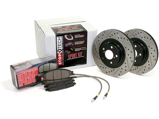 StopTech Sport Axle Drilled and Slotted Brake Rotor and Pad Kit; Front and Rear (06-11 V6 RWD Charger Charger w/ Solid Rear Rotors)