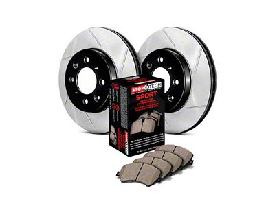 StopTech Sport Axle Slotted Brake Rotor and Pad Kit; Front (06-23 V6 Charger w/ Single Piston Front Calipers)