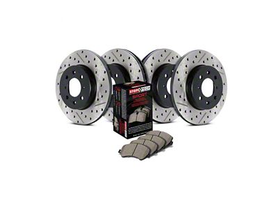 StopTech Sport Axle Slotted and Drilled Brake Rotor and Pad Kit; Front and Rear (06-14 V6 RWD Charger w/ Solid Rear Rotors; 15-16 V6 RWD Charger)