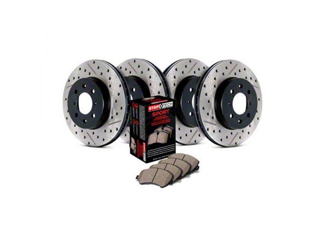 StopTech Sport Axle Slotted and Drilled Brake Rotor and Pad Kit; Front and Rear (06-14 Charger w/ Vented Rear Rotors; 15-16 3.6L, 5.7L HEMI Charger)